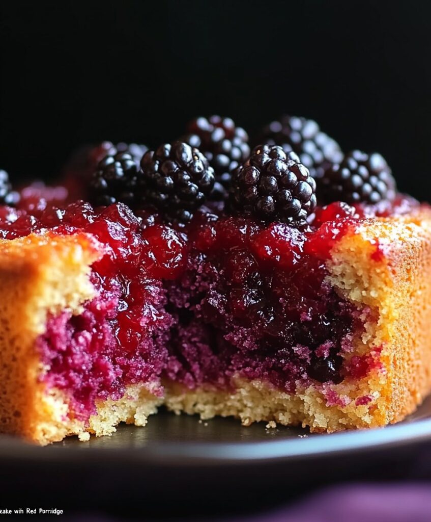 Bolo de Fubá com Calda de Frutas Vermelhas